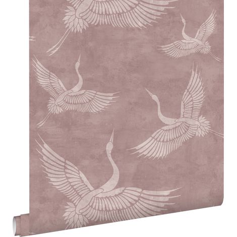 papier peint oiseaux de grue vieux rose - ESTAhome (1/5)