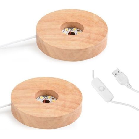 2 Pieces LED Light-Up Base, Wooden LED Display Base, Round/Square Light-Up Base, LED Light-Up Display Base (1/4)