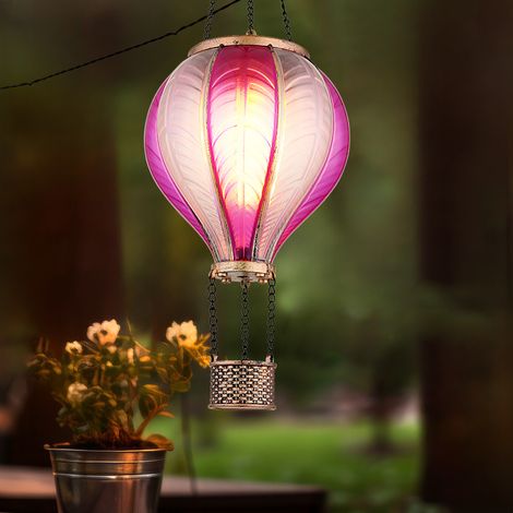 Lampe solaire à suspendre Lampe d'extérieur Ballon à air chaud rose effet de feu Décoration de jardin Lampe de balcon, 20x 0,5W 1600K blanc chaud, DxH 14 x 46,5 cm (1/5)