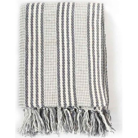 Couverture coton à rayures 125x150 cm Gris et Blanc (1/5)