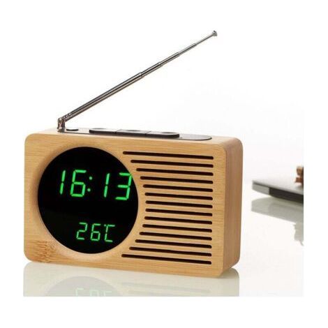 Retro bedside wooden alarm clock radio, lazy silent alarm clock, creative gift electronic clock. (1/3)