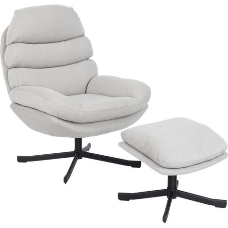 Sillón relax con reposapiés de chenilla blanco crema 78 x 93 x 100 cm HOMVRA (1/5)
