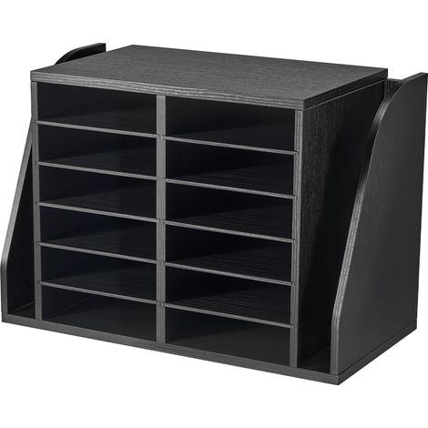 Classeur de Courrier en Bois, 12 Compartiments avec Rangement Latéral Vertical, Organisateur de Bureau pour Documents et Papiers, Noir (1/5)