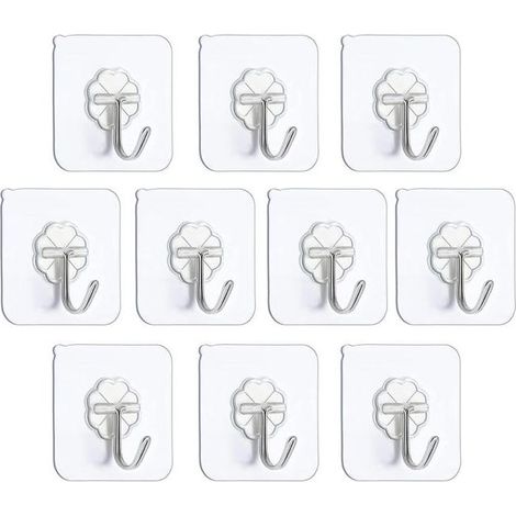 10 Crochets Auto Adhésif Mural pour Charges Lourdes-6x6cm-Fixation Facile, Rapide sur Mur & Plafond-Waterproof-Rotation 180°- Autocollant-PVC & Inox (1/5)