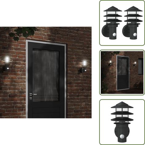 Außenwandleuchten mit Bewegungsmelder 2 Stk. Schwarz Edelstahl - Outdoor-Beleuchtung - Gartenbeleuchtung - Wandleuchte - Bewegungsmelder - LED-Leuchte (1/5)