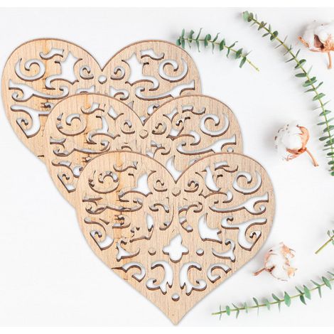 10 pièces Cœurs en Bois Évidés pour Décoration de Mariage et Maison - Artisanat Romantique (Modèle 4) (1/4)
