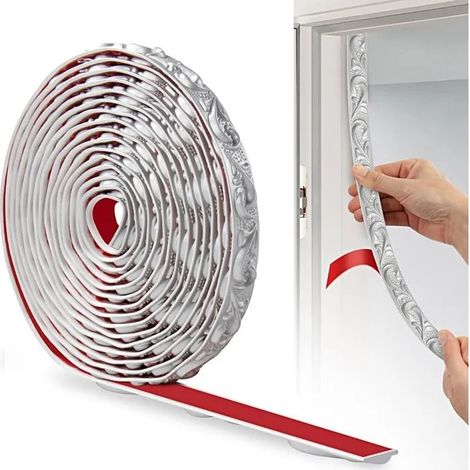 Bande décorative PVC 600cm×2cm, bordure 3D adhésive pour murs. Idéale pour linteaux, plinthes, armoires - Argent-600cm×2cm 600cm×2cm (1/5)