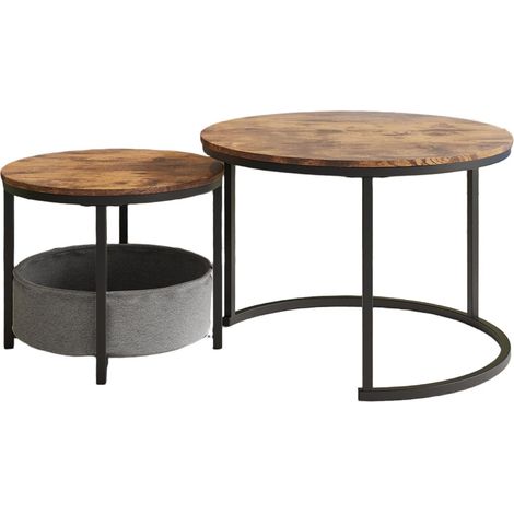 Set de 2 mesas auxiliares redondas estilo industrial con estructura metálica y tablero de madera (1/5)