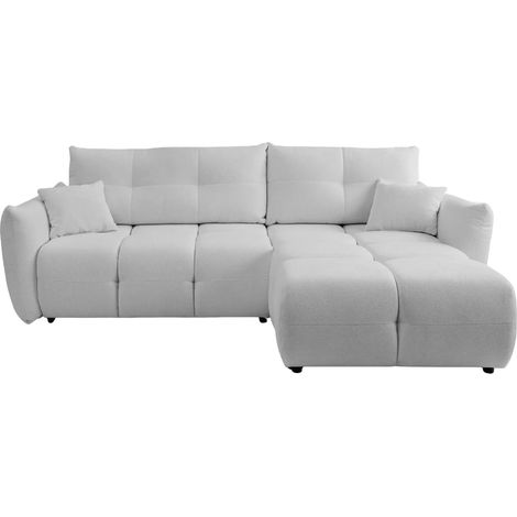 JUNE - Canapé d'angle convertible tissu bouclette 3 places Gris clair (1/5)