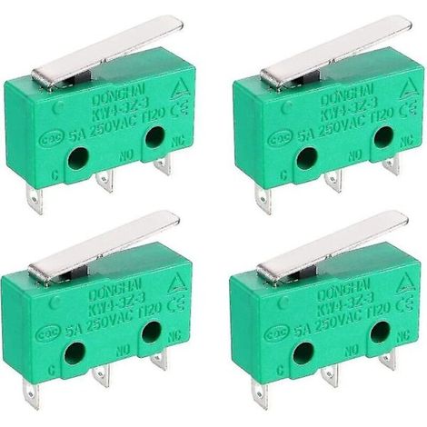 Interrupteur micro Kw4-3z-3 SPDT sans NC, 3 broches, momentané, type levier droit court, vert (4 pièces) (1/4)