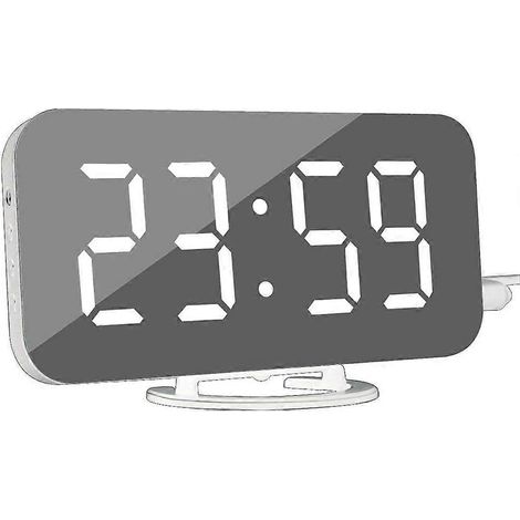Réveil numérique - Réveil moderne avec interface USB, horloge miroir numérique, horloge décorative murale/de bureau idéale - blanc, 2024 Ping (1/5)