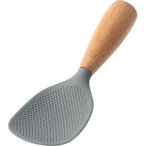 (Gris, 2 pièces) Cuillères à riz en silicone avec manches en bois, résistantes à la chaleur, antiadhésives.