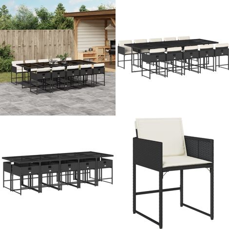 11-tlg. Garten-Essgruppe mit Kissen Schwarz Poly Rattan - Gartentisch - Gartenmöbelset - Esstisch - Gartenlounge - Outdoor Möbel - Home & Living (1/5)