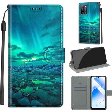 Etui pour Oppo A16 6.52\" Housse Etui Aurora vert en Cuir Portefeuille Housse Téléphone à rabat DKCHD1 (1/4)