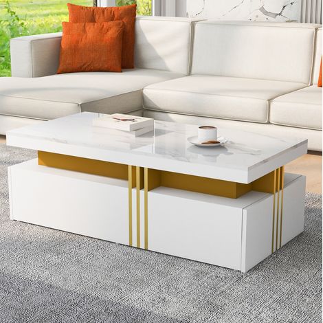 tavolino salotto con 2 cassetti bianco 100x50x40 cm OKMYHOME (1/5)