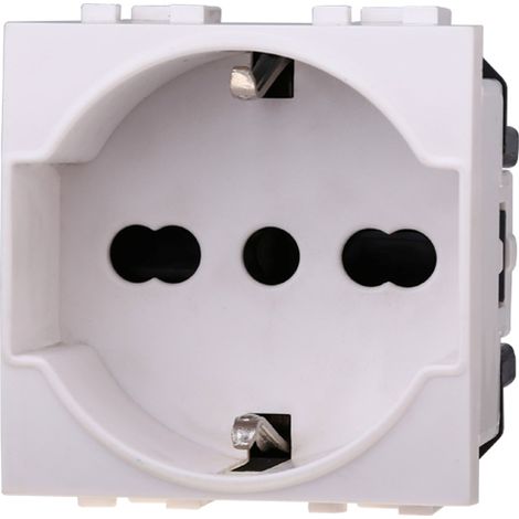 Ettroit Serie Space Presa Bivalente Bipasso Schuko16A Bianca Compatibile Bticino Living Light LB2102 (1/2)
