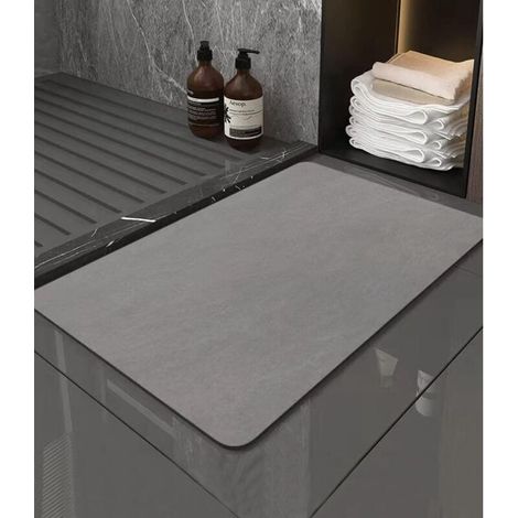 Tapis de Bain Antidérapant 40X60cm,Tapis Salle de Bain Diatomite Absorbant, Tapis Douche Séchage Rapide, Microfibre Tapis Absorbant Vaisselle, Gris (1/4)