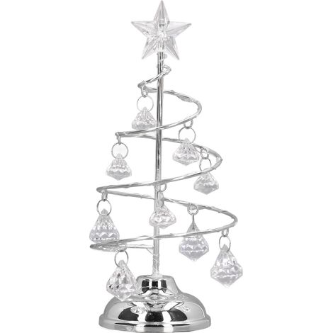 Lampe de Noël LED en forme de sapin, petit arbre décoratif en cristal et fer, veilleuse argentée avec lumière blanche, cadeau (1/5)