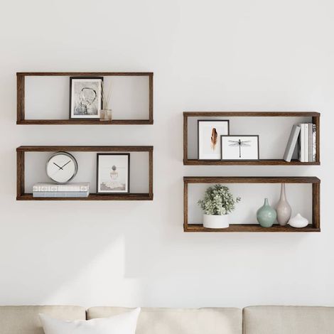vidaXL Estantes cúbicos de pared 4 uds madera roble ahumado 60x15x23cm (1/5)