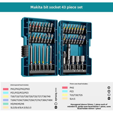 Makita Coffret de 43 forets multifonctionnels pour la maison, coffret de 35 tournevis électriques, 33 pièces (ensemble de 43 cônes de couleur) (1/5)