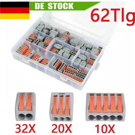 62Tlg Klemmen Für Wago Klemmen 222 Serie Verbindungsklemmen Dosenklemmen Set DE (1/5)