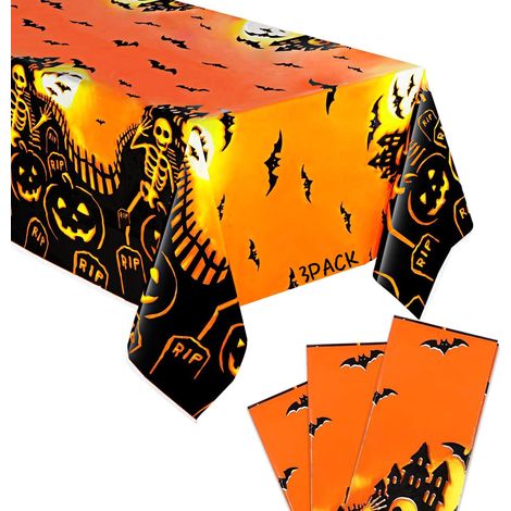 Nappe de table d'Halloween en forme de maison hantée, nappe carrée en plastique jetable pour cuisine, dîner, fête, décoration de table, 137 x 183 cm (1/5)