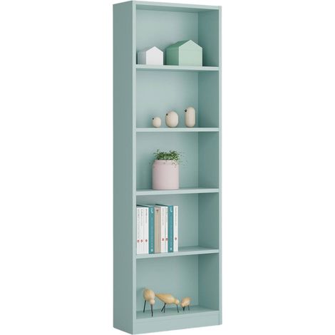 Libreria Artico, Mobile portalibri alta a 5 ripiani, Scaffale da ufficio o cameretta, Scaffale moderno con scomparti, 52x25h180 cm, Verde acqua