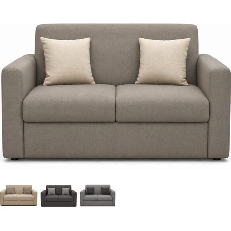 Divano a 2 posti in tessuto con 2 cuscini sfoderabili decorativi a contrasto - Misura 125x65x85 cm - Design elegante con struttura robusta in legno MD