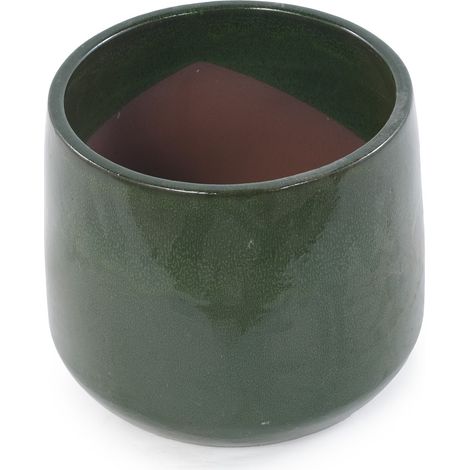Set de 4 pots de fleurs en céramique faits main, glacure brillante vert foncé, Ø 33/26/20/15 cm, pour jardin et balcon (1/5)