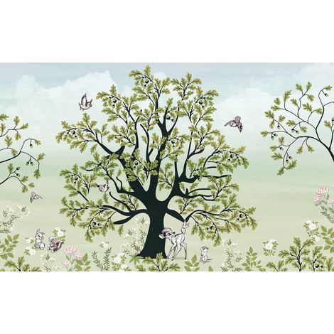 Papier peint panoramique enfant,classique Bambi Amis de la Forêt (1/4)