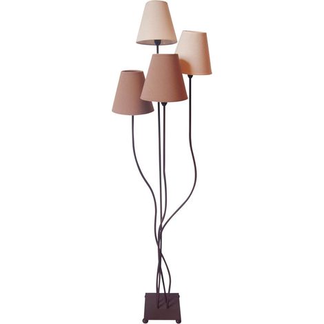 Lampadaire Design Bohème 4 Lumières en Tissu Coton Beige et Marron Hauteur 138 cm Douilles E14 - PANGIVO (1/5)