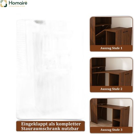Mobilier de bureau noyer avec rangement et couchage coulissant en mdf 55 x 136 cm HOMAIRE (1/5)