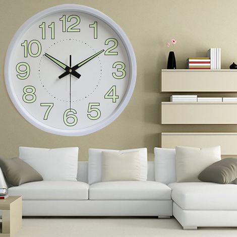 Horloge murale lumineuse en plastique de 30 cm (12 pouces), horloge à quartz, horloge murale pour chambre/salon, horloge blanche simple. (1/5)