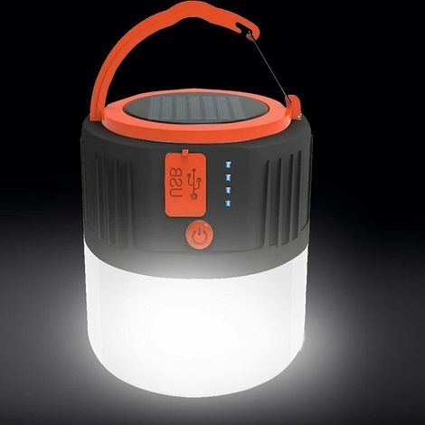 royaluxe - Lampe de camping solaire - Rechargeable par USB LED Lanterne de camping portable Lampe de jardin de sécurité Étanche, pour la pêche de nuit, la chasse,camp(Noir) (1/5)