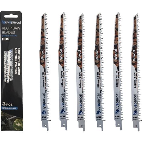 Reciprocating Sabre Saw Blades S1531K 240mm 5 TPI HCS Wood Tree Pruning x6 (1/5)