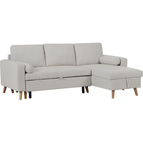 Divano letto angolare reversibile con contenitore in Tessuto Beige - KORI (1/5)