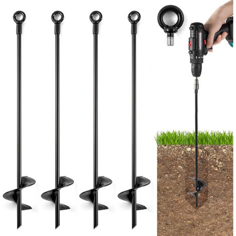 4 pièces 46 cm ancrages au sol, piquets au sol avec fixation à vis pour mobil-homes, balançoires, tentes, abris de voiture et abris de jardin (1/5)