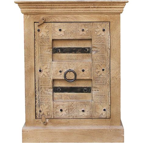 Table de chevet en bois de manguier et métal style colonial, table de nuit avec porte - PANGIVO (1/5)