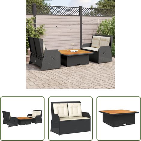Liegeplatz -  3-tlg. Garten-Lounge-Set mit Kissen Schwarz Poly Rattan (1/5)