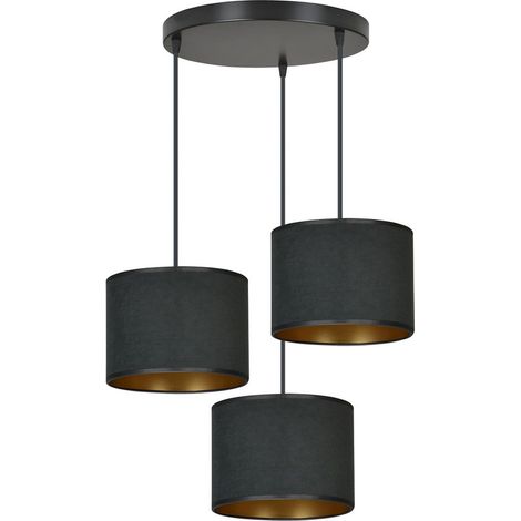 Lampada a Sospensione Hilde, Acciaio verniciato a polvere, Tessuto, Nero, 42x100x50 cm