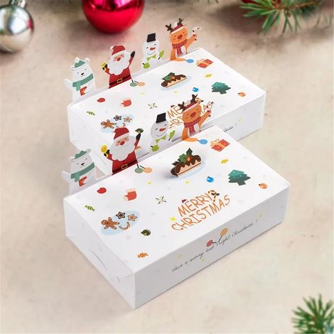 Boîte En Carton - Motif Noël Père Noël Bonhomme De Neige Renne - 5,9 x 3,54 x 1,57 Pouces - Blanc - 10 Pièces (1/5)
