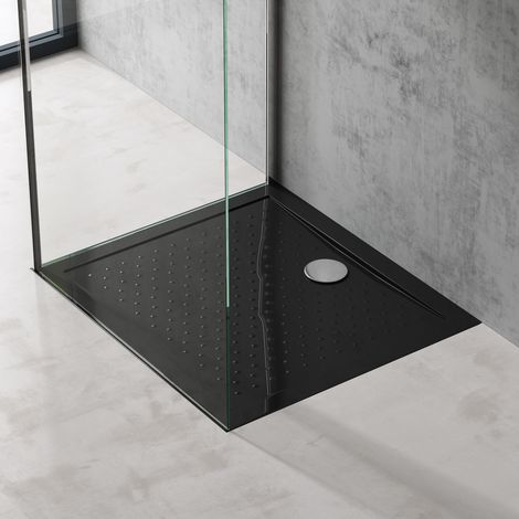 doporro Bac à douche 80x90 Receveur de Douche Antiglisse Rectangulaire Noir Lucia02AR 80x90x4 +Bonde AL02