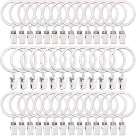 Juego de 45 anillas metálicas blancas para cortinas de 3,8 cm con clips de alta resistencia. (1/5)