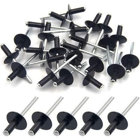 50pcs Rivets aveugles en aluminium à large aile 4.8mm x 12mm, paquet de 50 (Noir) (1/5)
