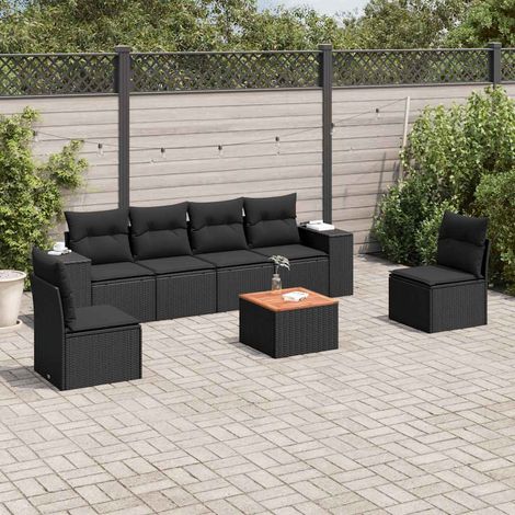 Set divani da giardino modulare con cuscini e vano contenitore in polyrattan nero 7 pz, 60.2kg - PANGIVO (1/5)