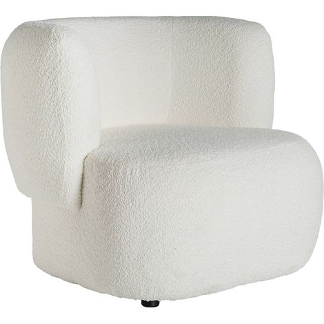 Fauteuil art déco bouclé blanc et bois noir élégant salon - Blanc bouclé et bois noir (1/5)
