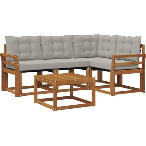 vidaXL Outdoor Sofa Set with Cushion 5 pcs Natural and Light Grey