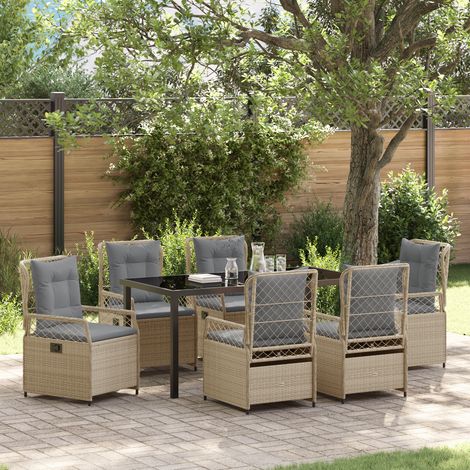 Garden Dining Set 7 pcs Beige Poly Rattan vidaXL