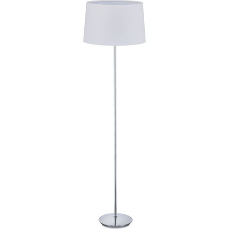 Relaxdays lámpara de pie con pantalla de tela, base cromada, casquillo E27, Ø40 cm, salón, 148,5 cm, blanca
