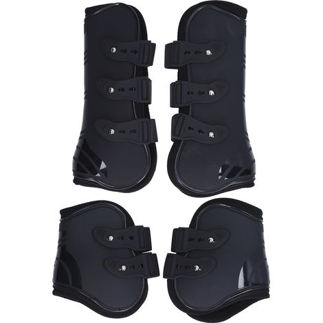 4 pièces bottes de tendon de cheval sûr doux résistant à l'usure coque en PU protection pour chevaux un ensemble de noir avant et arrière XL (1/5)